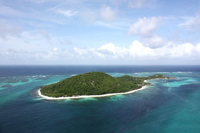 the sea around a green island