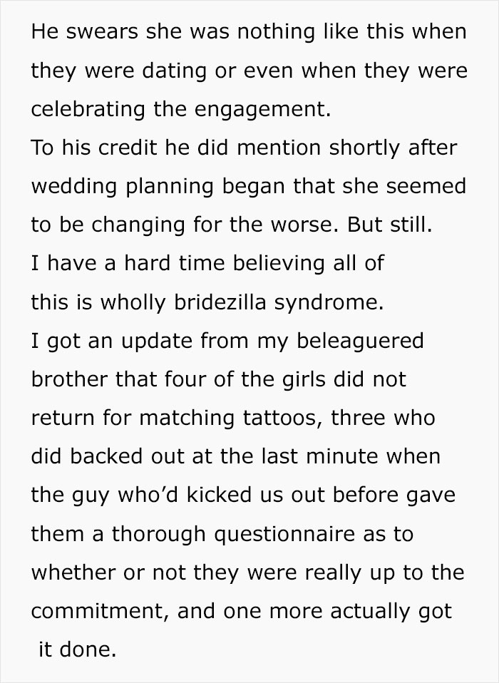 Bride Goes Into Hysterics After Bridesmaid Refuses To Get A Matching Tattoo With Her And Encourages Others To Drop Out Too