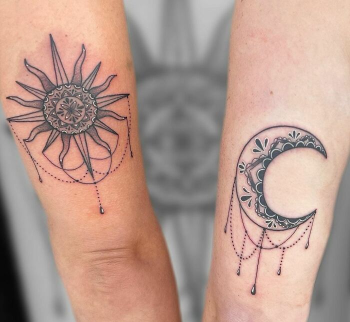 Best friends matching sun and moon tattoo