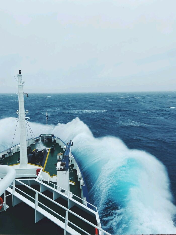 Ship Crushing The Waves In The Ocean