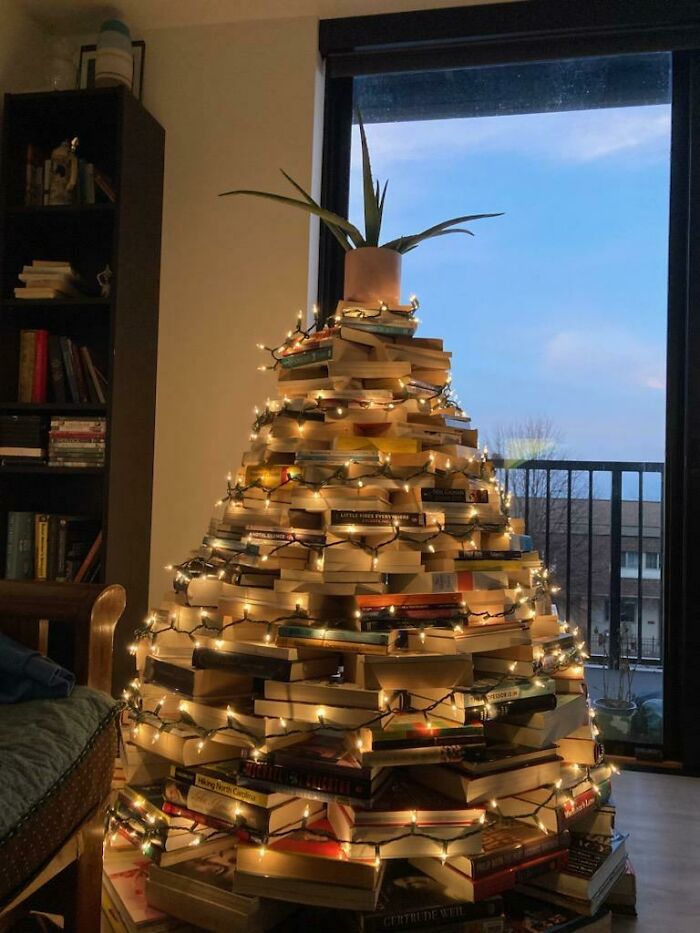 I Made Our Christmas Tree Out Of Books This Year