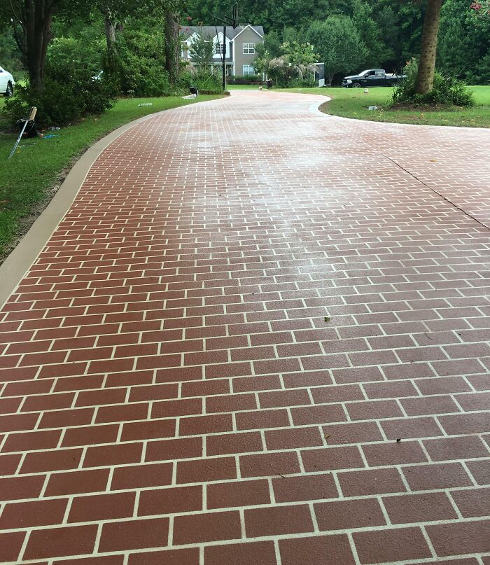 Driveway I Just Finished Working On. I Do Decorative Concrete Work For A Living. 3655 Square Feet Total. Almost A 1/4 Mile Long In Length