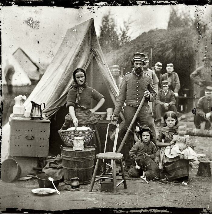 A Family At A Tent Camp In Washington, 1861