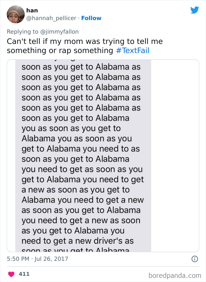 woman receiving a text message from her mom about alabama