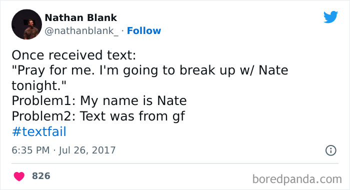 man receiving a text message saying his gf is going to break up with him 