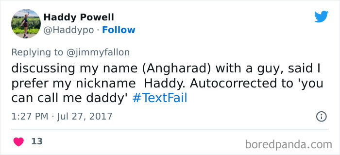 Autocorrect changed name "Haddy" to "daddy"