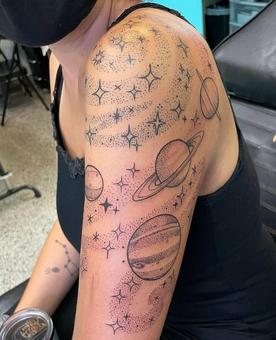Epic space tattoo ahead! First session down. Thank you @sheruinsmen for  coming back after 6yrs 🥰 It's nice when you can just pick up where … |  Instagram