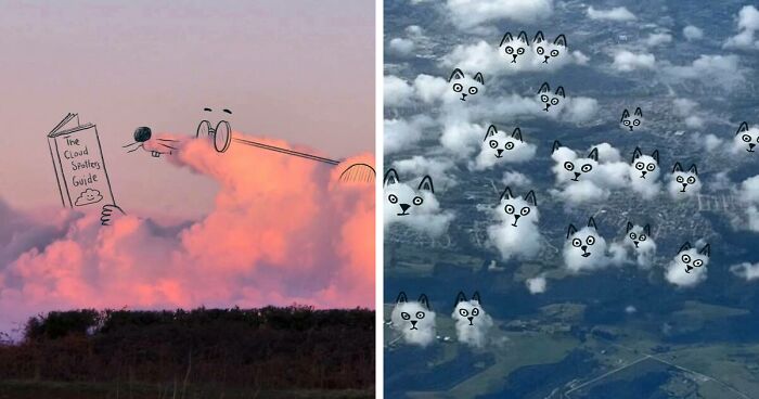 This Artist Outlines The Resemblance He Sees In The Clouds, And His Interpretation Is Adorable (70 Pics)