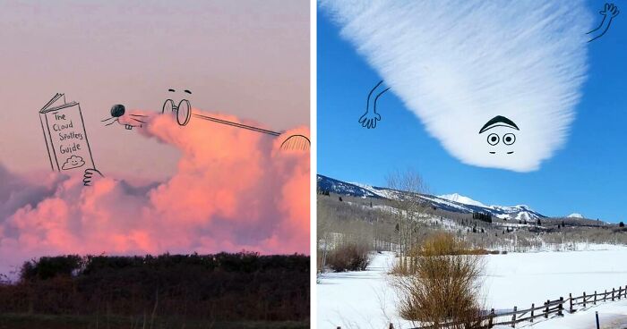 This Artist Draws Uplifting Illustrations Onto Clouds (70 Pics)