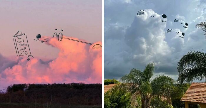 This Artist Reimagines Clouds As Characters By Drawing Shapes Onto Them (70 Pics)