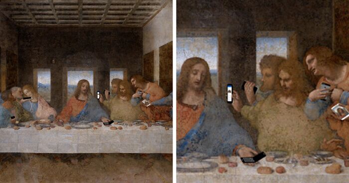 Artist Explores The Impact Modern Technology Has On Our Society By Adding 21st-Century Gadgets To Famous Paintings (26 Pics)