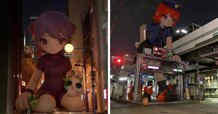 21 Giant Inflatable Female Anime Characters Digitally Placed In The City By This Japanese Artist Look Incredibly Realistic