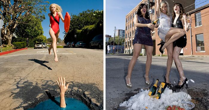 Artists Turn Annoying City Potholes Into Creative Scenes In Their Photographs (20 pics)