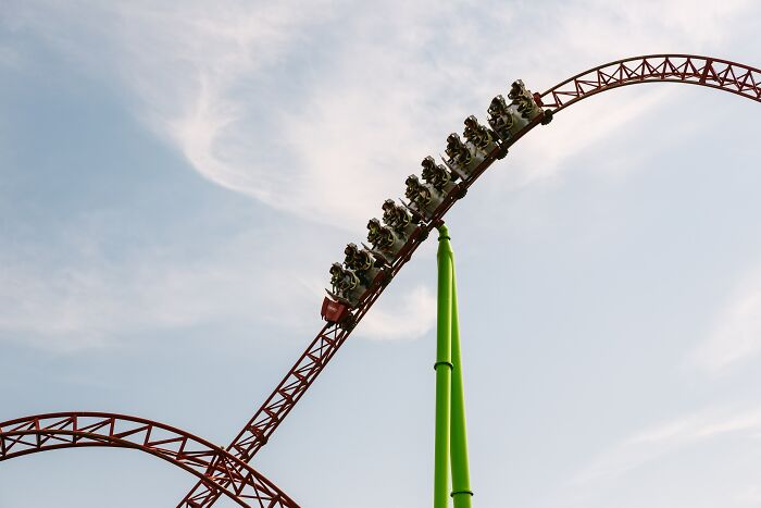 People Riding On The Roller Coaster High In The Sky 