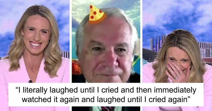 News Presenter Loses It After Guest Accidentally Puts On A Tiny Pizza Hat Filter During Online Interview