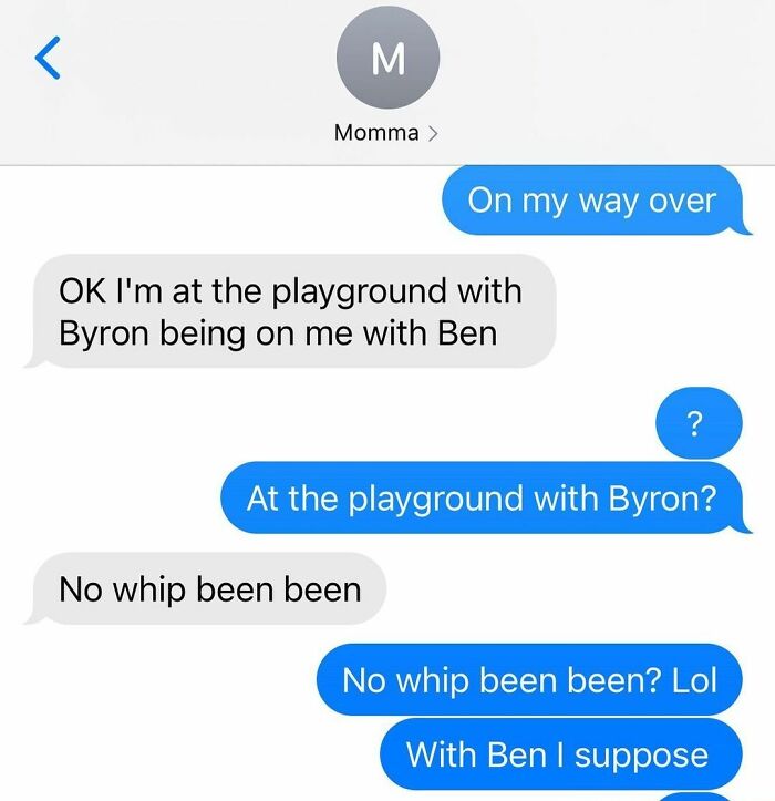 text messages about being at the playground with Ben 