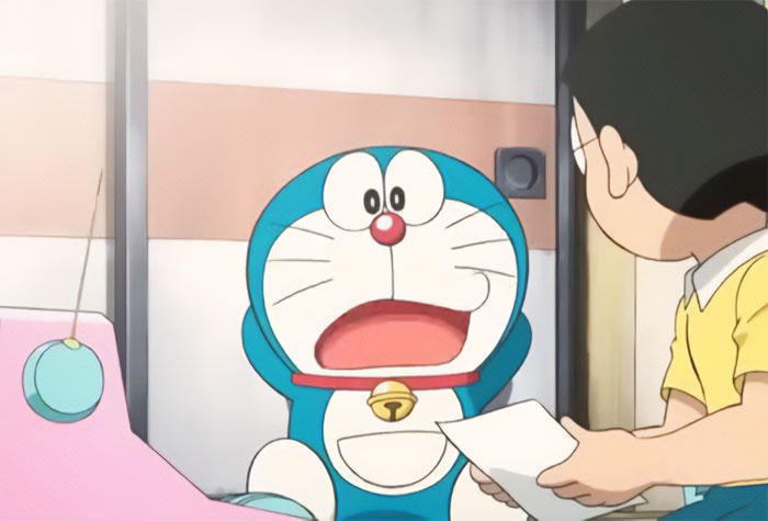 Doraemon with his mouth open