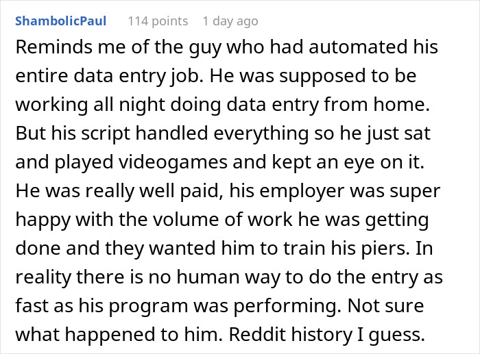 Person Tells How They Messed Up At Work By Doing The Job 5 Times Faster Than The Previous Employee