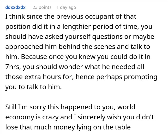 Person Tells How They Messed Up At Work By Doing The Job 5 Times Faster Than The Previous Employee