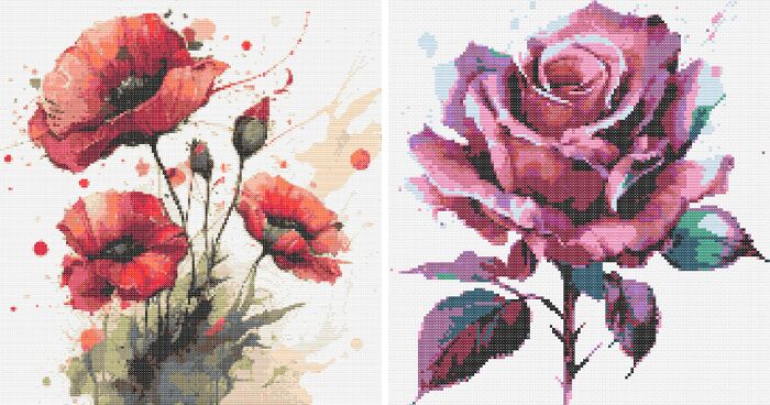 I Created Various Floral Cross Stitch Patterns (15 Pics)