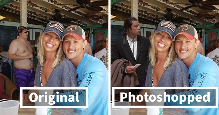 People Hilariously Edit A Shirtless Man Out Of A Couple’s Photo, Replacing Him With Even More Outrageous Things