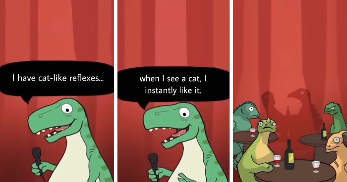 I Created A Dino Standup Comedian That Is On A Mission To Spread Bad Jokes And Puns (70 Pics)