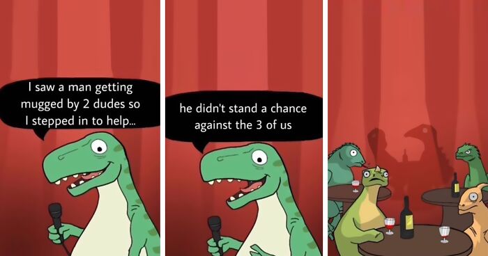 I Created A Dino Standup Comedian Who's On A Mission To Spread Bad Jokes And Puns (70 Pics)