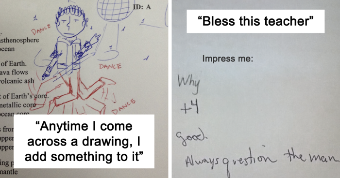 82 Students Who Were Pleasantly Surprised By The Funny Comments And Drawings Their Teachers Left On Their Tests