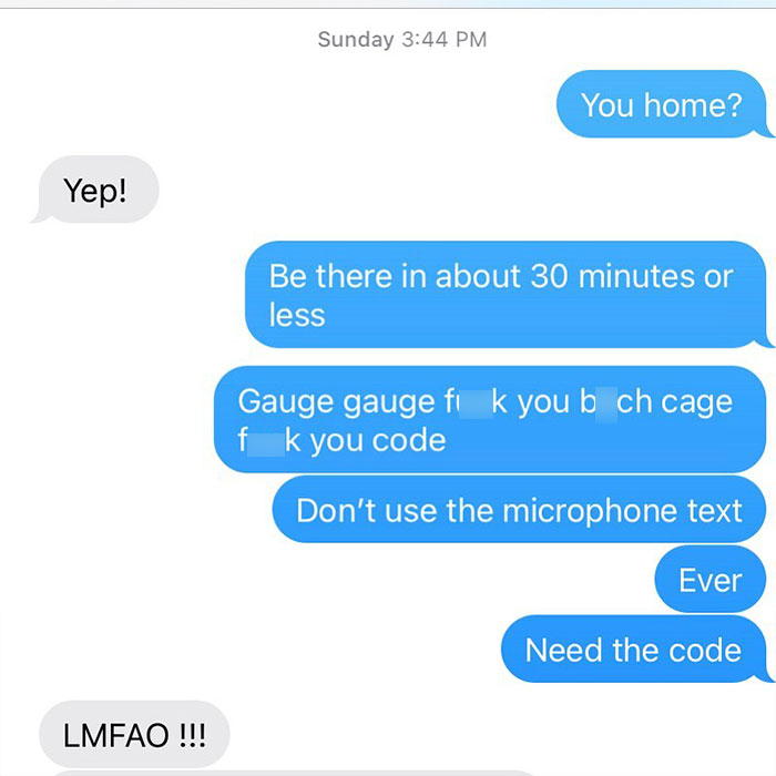 person unsuccessfully uses microphone to write text message 