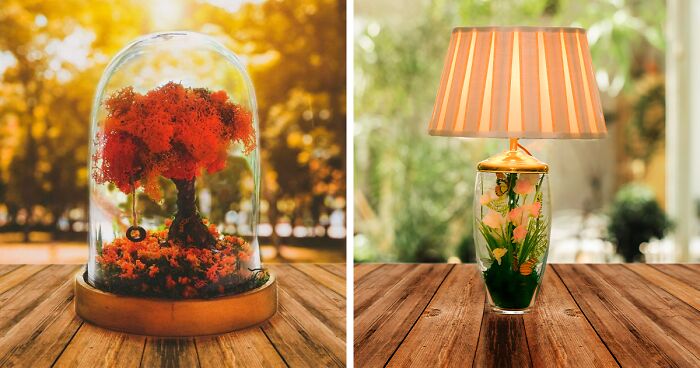 I Crafted These Terrarium Lamps With Fantasy Scenes Inside A Glass Dome (16 Pics)