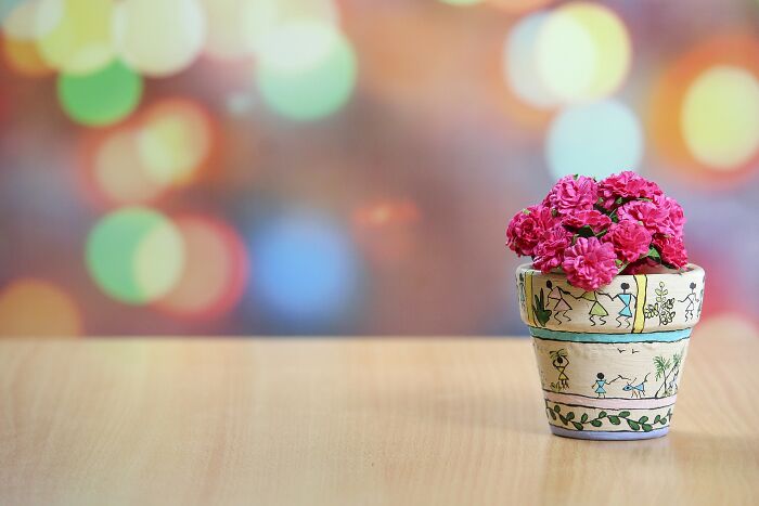 Small Flower Pot With Pink Flowers 