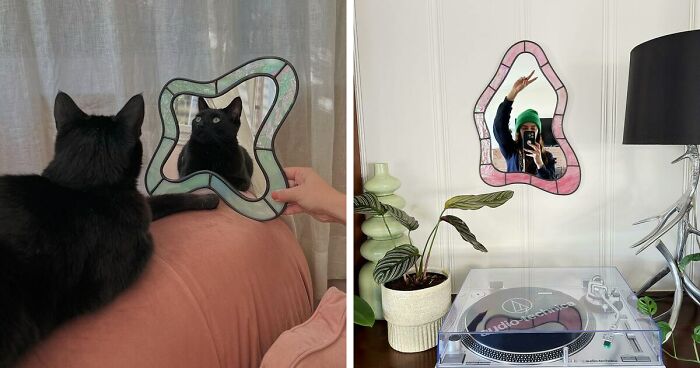 This Artist Creates Wavy And Unconventional Stained Glass Mirrors (35 Pics)