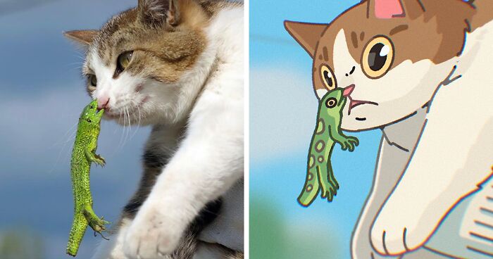 This Illustrator Gives A Cute Makeover To Funny Cat Pictures (31 Pics)