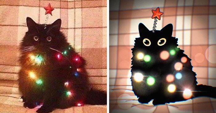 This Artist Transforms Amusing Cat Photos Into Cute Illustrations (31 Pics)