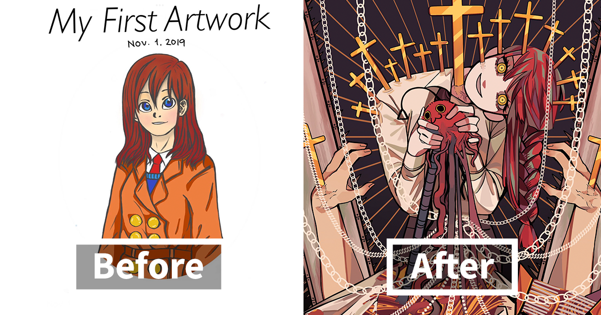 Twitter Artists Reveal Their First And Their Most Recent Artworks To   Twitter Thread Art Challenge Before After Enotich Fb51 