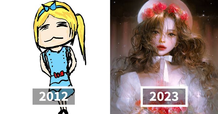 Artists All Over Twitter Are Sharing Their Digital Art Improvement Over The Years, And Here Are 70 Of The Best Submissions