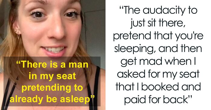 Woman Buys A Window Seat For Her Flight, Finds A Man Already Sitting There Pretending To Sleep