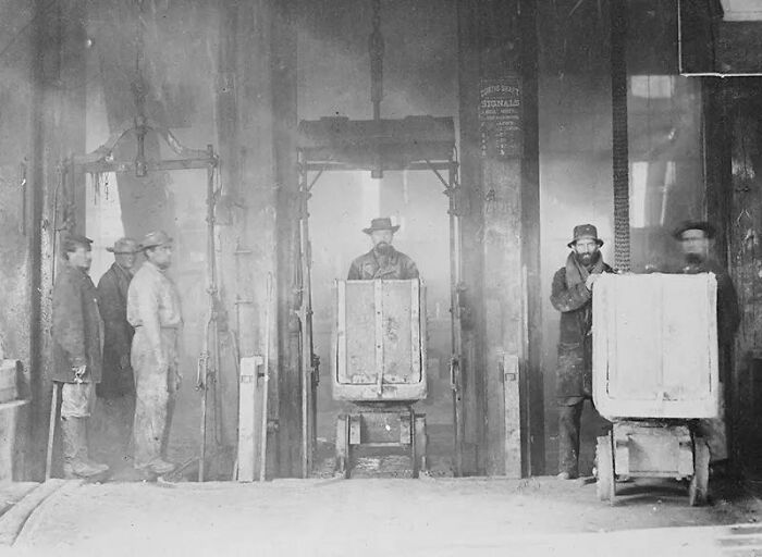 Mine Workers Coming Out Of The Mine Shaft. Virginia City, Nevada, 1867-1888