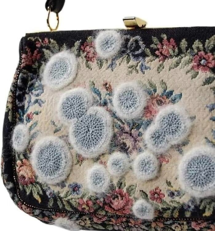 Crocheted Mold On Vintage Handbags. It’s Well Executed But … Why Oh Why?