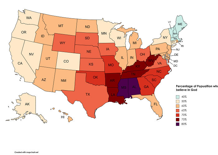 Percentage Of Popualtion Who Believe In God