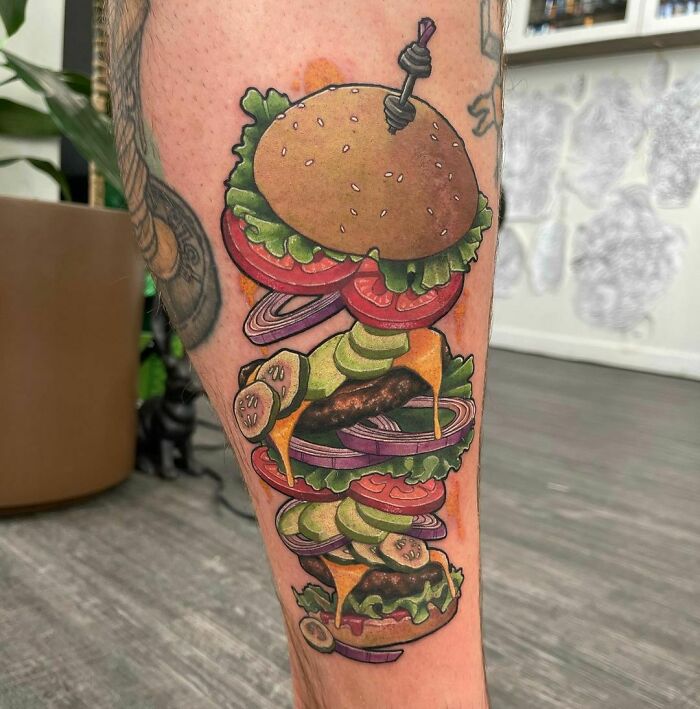 Burger watercolor tattoo