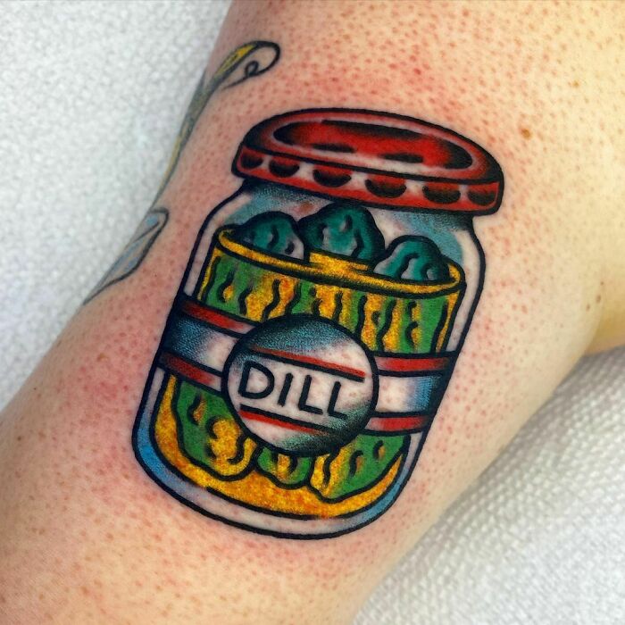 A jar of pickles watercolor tattoo