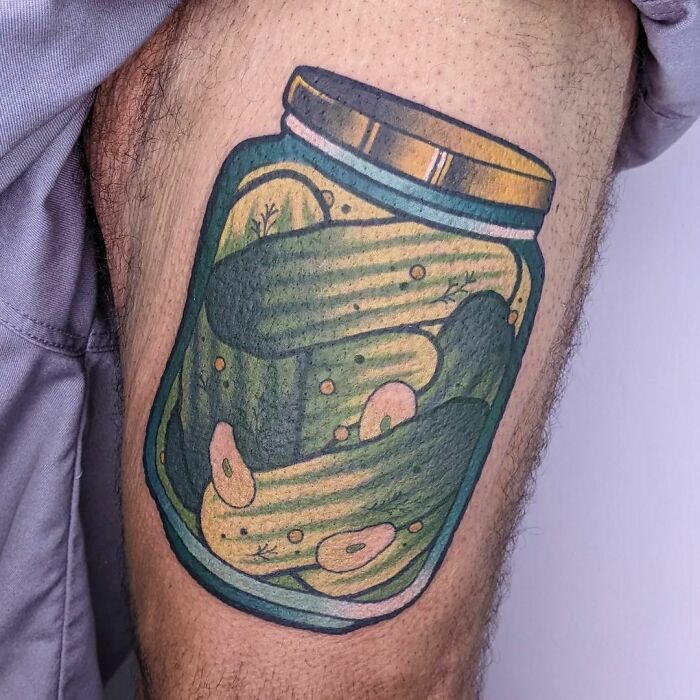 Jar of pickles watercolor tattoo