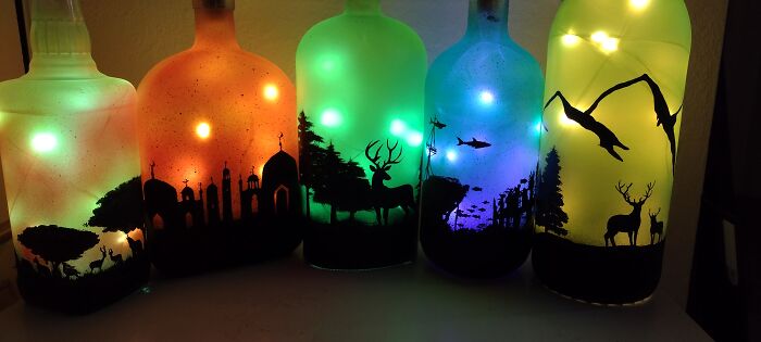 Repurpose Upcycled Hand Painted Glass Bottles With LED Lights