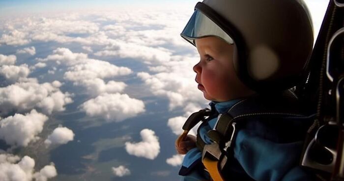 Digital Creator Made A Series Of AI-Generated Images Depicting Babies Skydiving (25 Pics)