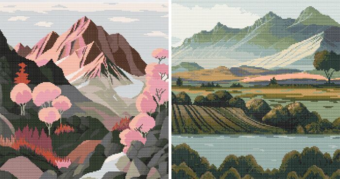 15 Simple Cross-Stitch Patterns Of Various Landscapes