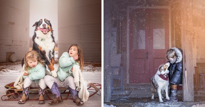 I Challenged Myself To Photograph Children With Their Dogs, And Some Of These Photos Were Taken In -20 Degrees Celsius (21 Pics)