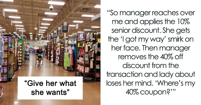 “Where’s My 40% Coupon?”: Folks Find It Hilarious How This Karen Demanded The Store Apply Her 10% Senior Discount Instead Of Her Own 40% Coupon