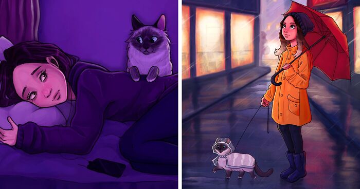 Artist Shows What It's Like To Live With A Cat In These 31 Cute Illustrations (New Pics)