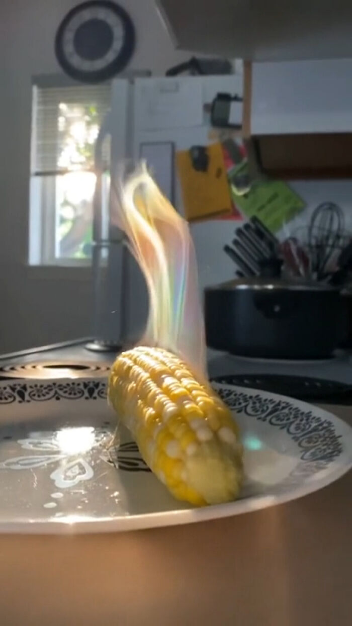 The Camera Caught The Light Reflecting Off The Water Droplets Of The Steam At The Right Angle To Make Magical Corn